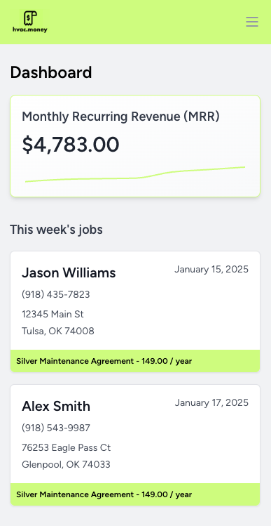 hvac.money dashboard preview